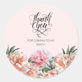 水彩赤面ピンク牡丹ありがとう ラウンドシール