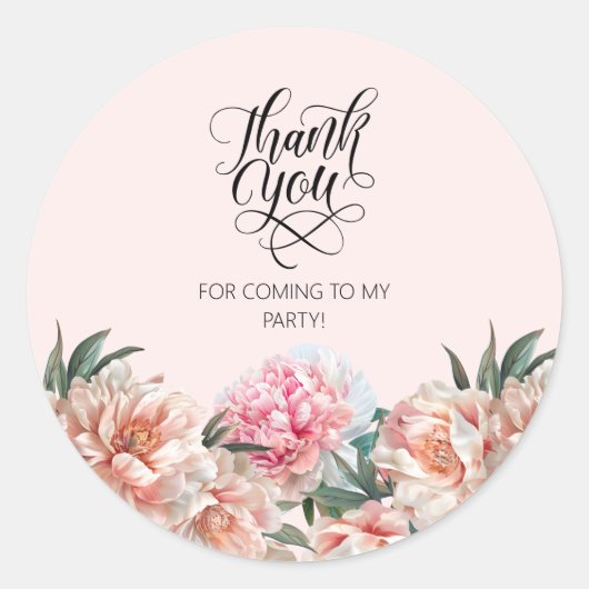水彩赤面ピンク牡丹ありがとう ラウンドシール (正面)