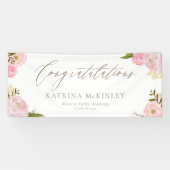 水彩赤面ピンク牡丹とバラ卒業 横断幕 (横)