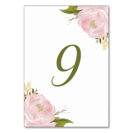 水彩赤面ピンク牡丹テーブル番号カード テーブルナンバー