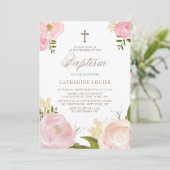 水彩赤面ピンク牡丹フローラバプテスマ 招待状 (スタンド正面)