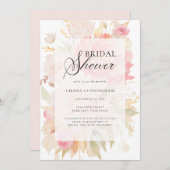 水彩赤面ピンク牡丹フローラブライダルシャワー 招待状 (正面/裏面)