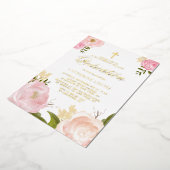 水彩赤面ピンク牡丹フローラベビー献身 箔招待状 (回転した状態)