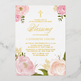 水彩赤面ピンク牡丹フローラベビー賛美ズ 箔招待状