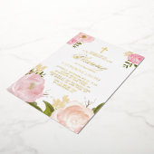水彩赤面ピンク牡丹フローラベビー賛美ズ 箔招待状 (回転した状態)