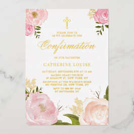 水彩赤面ピンク牡丹フローラ確認 箔招待状