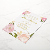 水彩赤面ピンク牡丹フローラB'not（ユダヤ教の）バル・ミツバー 箔招待状 (回転した状態)