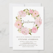 水彩赤面ピンク牡丹リース《キリスト教》洗礼式や命名式 招待状 (正面)