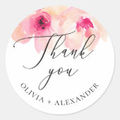 水彩赤面ピンク結婚フローラの感謝していユーザ ラウンドシール (正面)