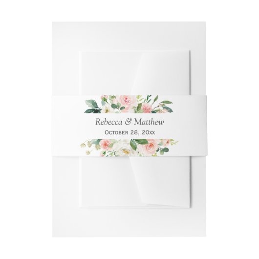 水彩赤面ピンク結婚フローラ 招待状ベリーバンド (正面例)