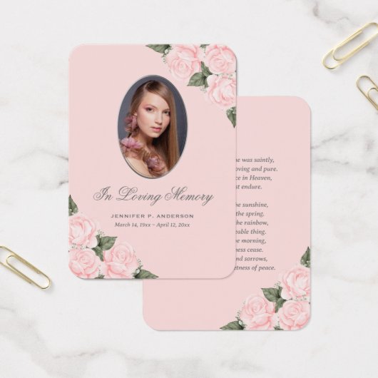 水彩赤面ピンク追悼式祈りの言葉カード (オフィス)