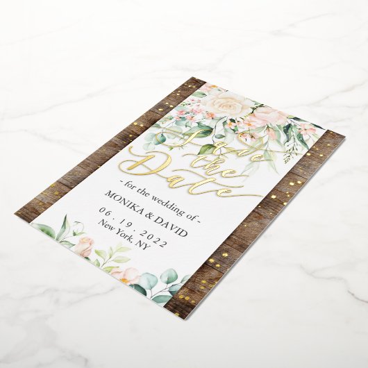 水彩赤面フラワー日付の実在金ゴールド 箔招待状