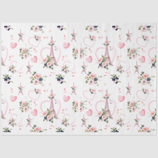 水彩赤面フローラエッフェルタワーパターン 薄葉紙 (正面)