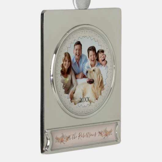 水彩赤面フローラエレガントクリスマスフォト シルバープレートバナーオーナメント (右)