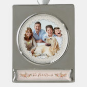 水彩赤面フローラエレガントクリスマスフォト シルバープレートバナーオーナメント (正面)