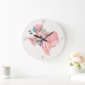水彩赤面フローラテキサス州素朴ピンク ラージ壁時計 (ホーム)