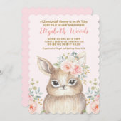 水彩赤面フローラバニーガールベビーシャワー 招待状 (正面/裏面)