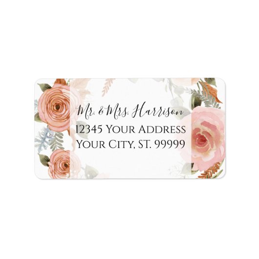 水彩赤面フローラピーチBOHOラストグリーナリー ラベル (正面)