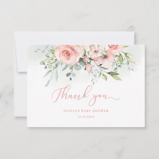 水彩赤面フローラベビーシャワーサンキューカード カード (正面)