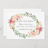 水彩赤面フローラリースブライダルシャワー セーブザデート (正面/裏面)