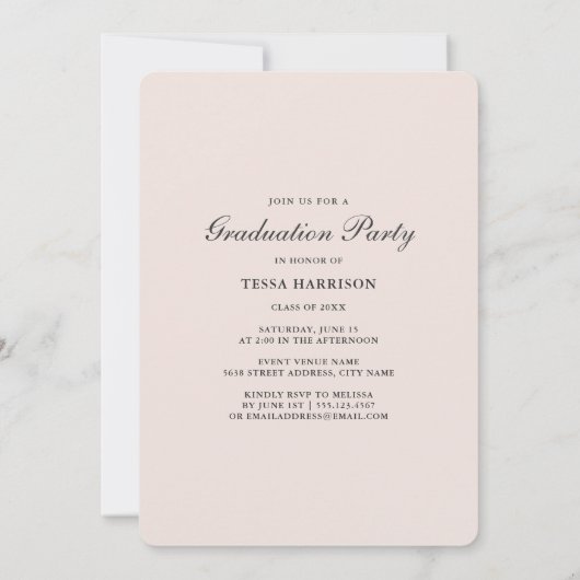 水彩赤面フローラ写真卒業ブラック 招待状 (裏面)