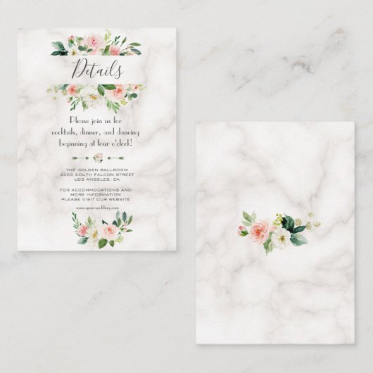 水彩赤面フローラ大理石結婚の詳細 エンクロージャーカード (正面/裏面)