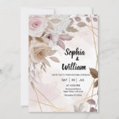 水彩赤面フローラ幾何学的エレガントな結婚式 招待状 (正面)