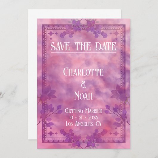 水彩赤面フローラ日付の保存 招待状 (正面/裏面)