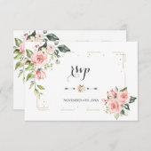 水彩赤面フローラ金ゴールドグリッターフレ結婚ーム 出欠カード (正面/裏面)