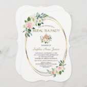 水彩赤面フローラ金ゴールドフレームブライダルシャワー 招待状 (正面/裏面)