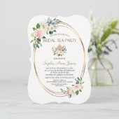 水彩赤面フローラ金ゴールドフレームブライダルシャワー 招待状 (スタンド正面)