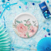 水彩赤面フローラ ペーパープレート (パーティー)