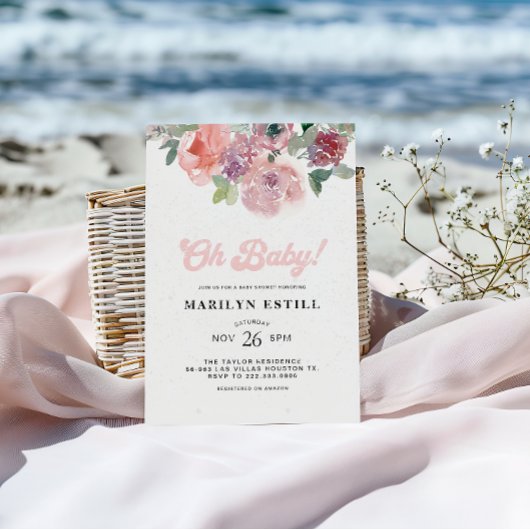 水彩赤面ブルガンディフローラーベビーシャワー 招待状