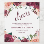 水彩赤面ブルゴーニュバラフローラ結婚ズ ワインラベル (シングルラベル)