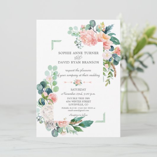 水彩赤面ホワイトペニーフレーム結婚ズ 招待状 (スタンド正面)