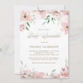 水彩赤面ムーヴピンク花ベビー散布 招待状 (正面)