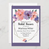 水彩赤面ラベンダーブルー金ゴールドフレーム 招待状 (正面/裏面)