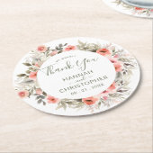 水彩赤面ローズウォラスありがとう ラウンドペーパーコースター (アングル)