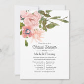 水彩赤面及びバラ金ゴールドバーチャル赤ちゃんシャワー 招待状 (正面)