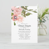 水彩赤面及びバラ金ゴールドバーチャル赤ちゃんシャワー 招待状 (スタンド正面)