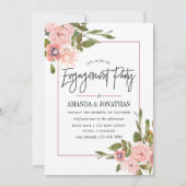 水彩赤面及びバラ金ゴールド婚約パーティ 招待状 (正面)