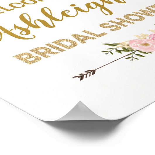 水彩赤面牡丹ブライダルシャワーへようこそ ポスター (角)