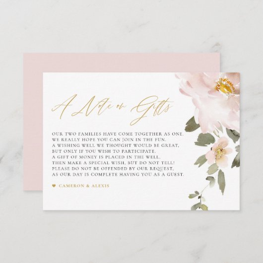 水彩赤面結婚花の贈り物へのメモ エンクロージャーカード (正面/裏面)