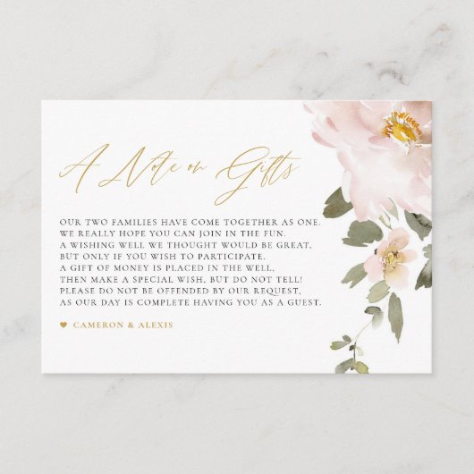 水彩赤面結婚花の贈り物へのメモ エンクロージャーカード (正面)