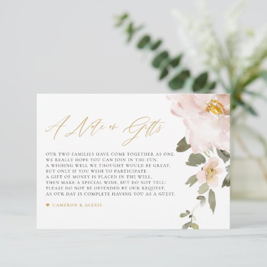 水彩赤面結婚花の贈り物へのメモ エンクロージャーカード (スタンド正面)