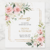 水彩赤面花ユーカリ金ゴールド結婚ズ ワインラベル (シングルラベル)