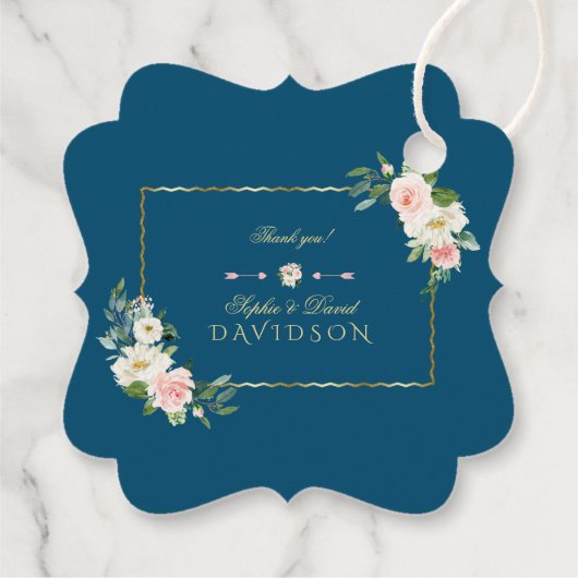 水彩赤面花金ゴールドネイビー結婚ズ フェイバータグ (裏面)