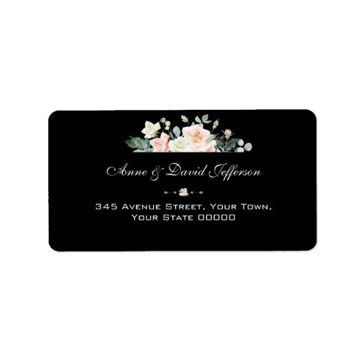 水彩赤面花金ゴールドネイビー結婚ズ ラベル (正面)