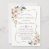 水彩赤面花金ゴールドフレーム甘い16 招待状 (正面)