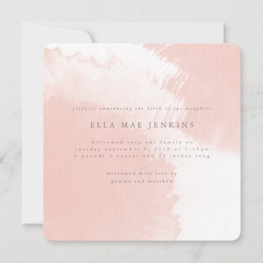 水彩赤面誕生発表 案内状 (正面)